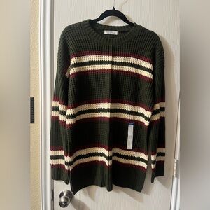 🛍️NWT Arizona Jean Company Large Green Striped Crewneck Sweater